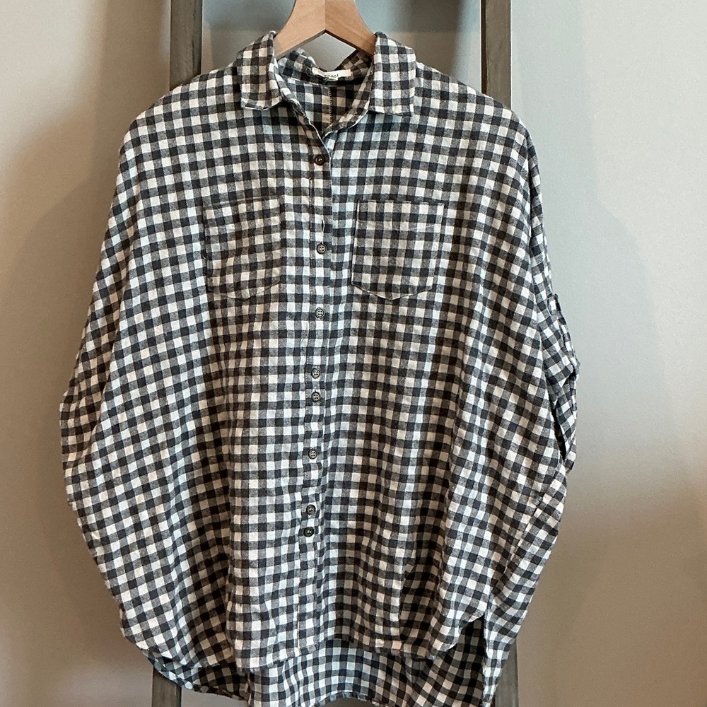 Easel Grey and White Gingham Flannel Casual Shirt